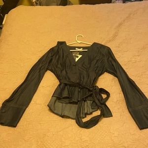 NWT denim wrap top with belt